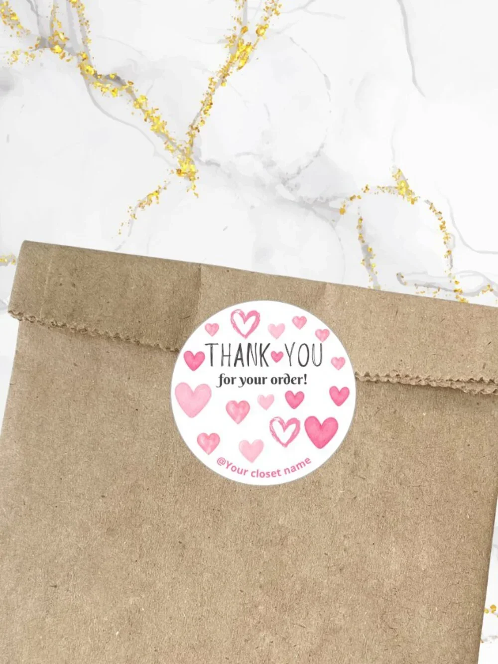 60 Personalized Hearts Thank You Stickers 2 inch Glossy